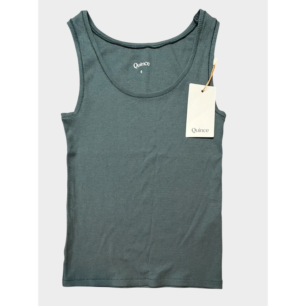 Quince Women Ribbed Scoop Neck Tank Top Teal Blue Tencel Spandex NWT Size S T10